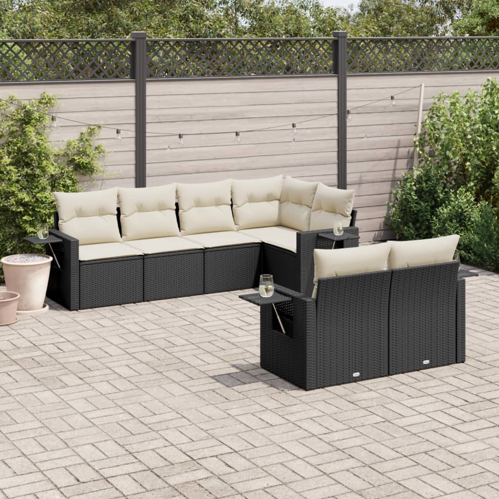 vidaXL 7-delige Loungeset met kussens poly rattan zwart