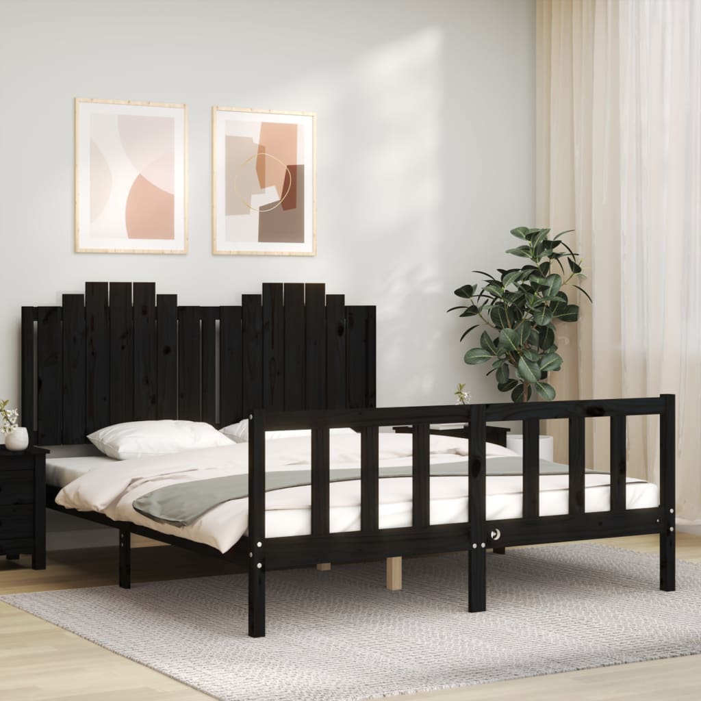 vidaXL Bedframe met hoofdbord massief hout zwart