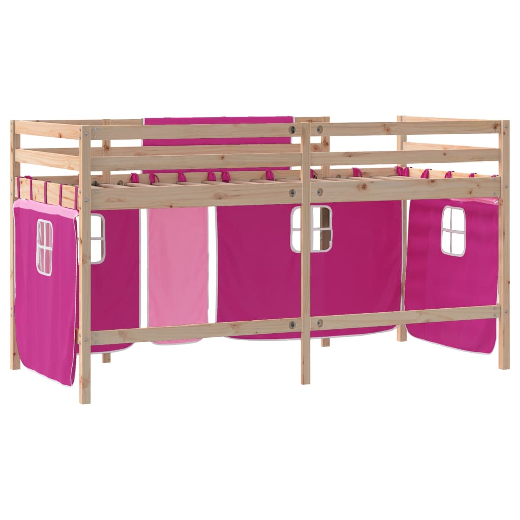 vidaXL Kinderhoogslaper met gordijnen 90x200 cm grenenhout roze