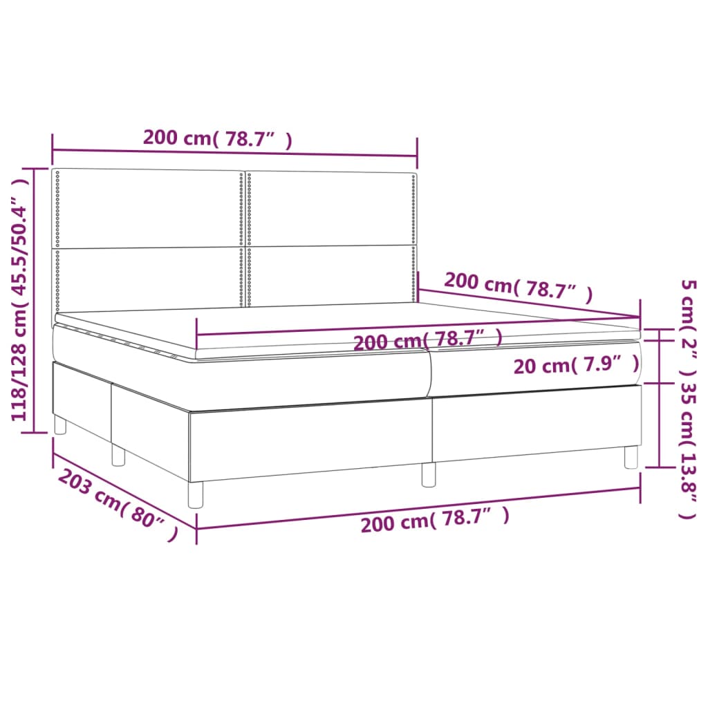 vidaXL Boxspring met matras en LED kunstleer zwart 200x200 cm