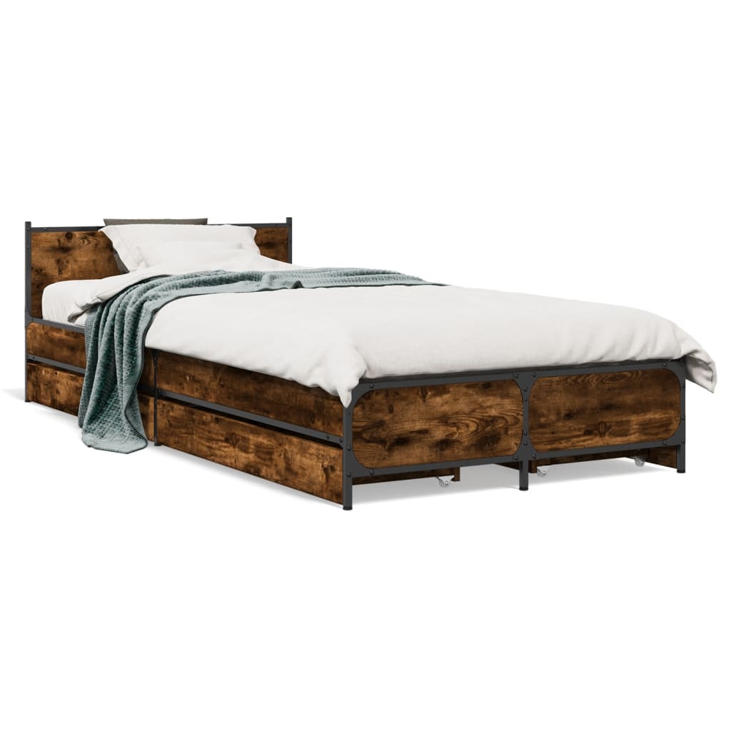 vidaXL Bedframe met lades bewerkt hout gerookt eikenkleurig 100x200 cm