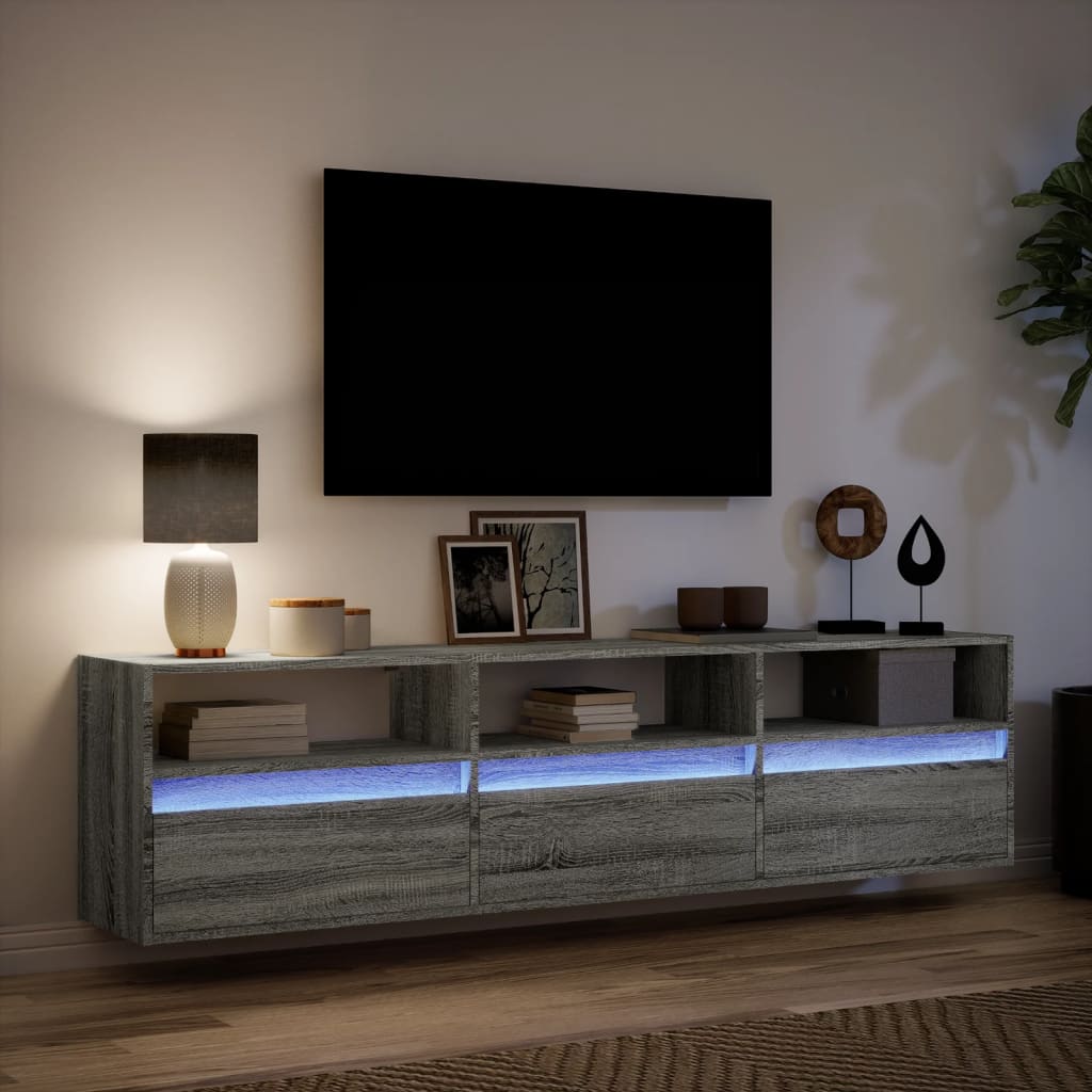 vidaXL Tv-wandmeubel met LED-verlichting 180x31x45 cm grijs sonoma