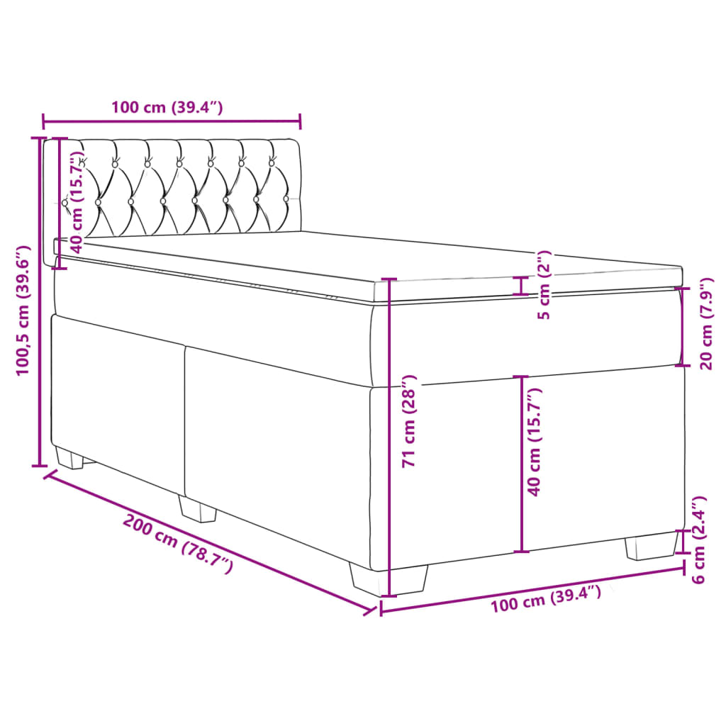 vidaXL Boxspring met matras stof lichtgrijs 100x200 cm