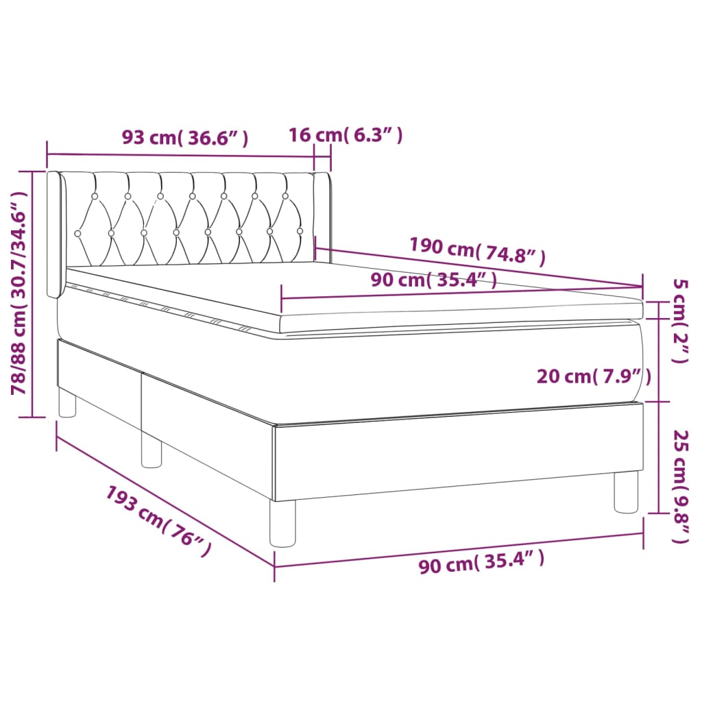 vidaXL Boxspring met matras stof blauw 90x190 cm