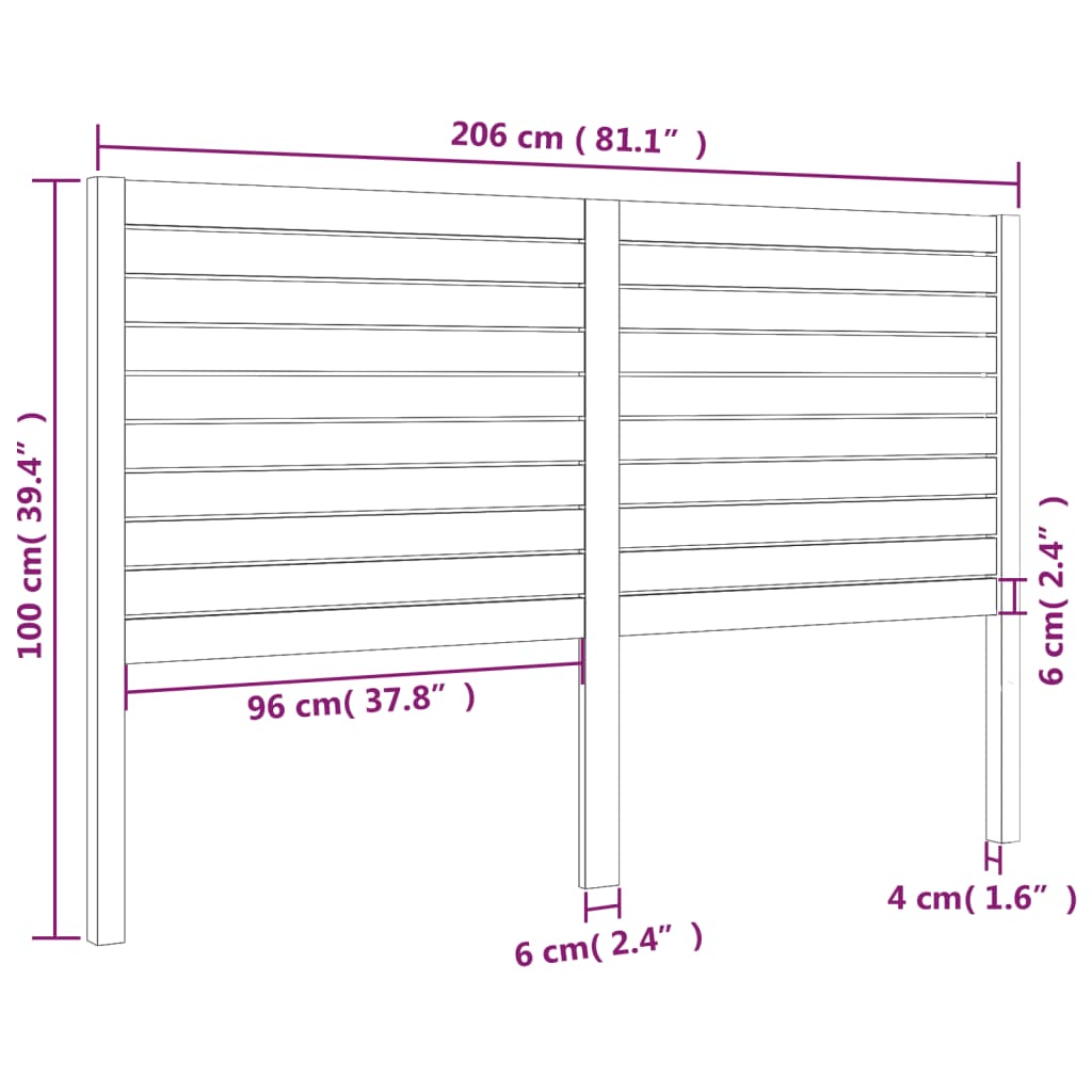 vidaXL Hoofdbord 206x4x100 cm massief grenenhout