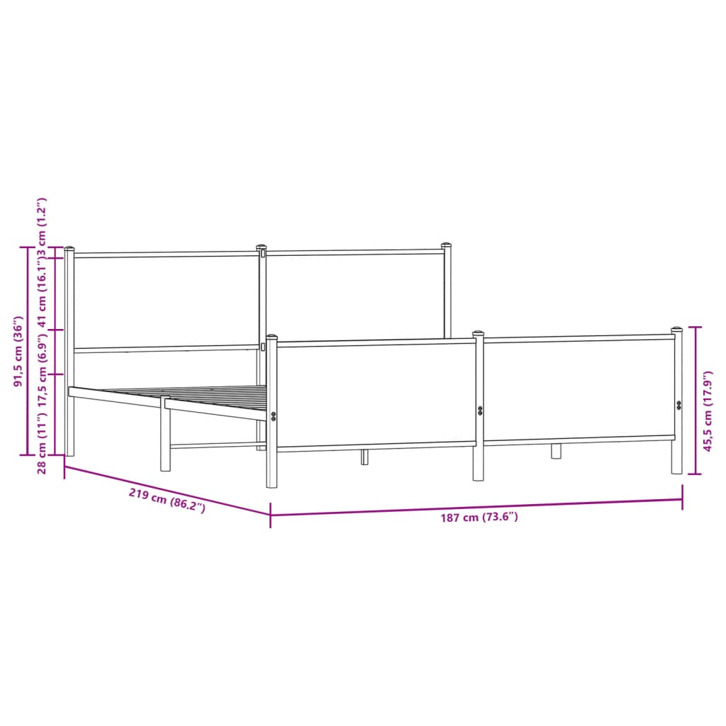 vidaXL Bedframe zonder matras metaal bruin eikenkleur 183x213 cm