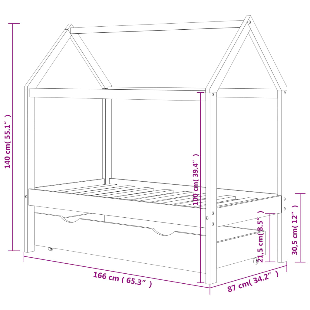 vidaXL Kinderbedframe met lade massief grenenhout 80x160 cm