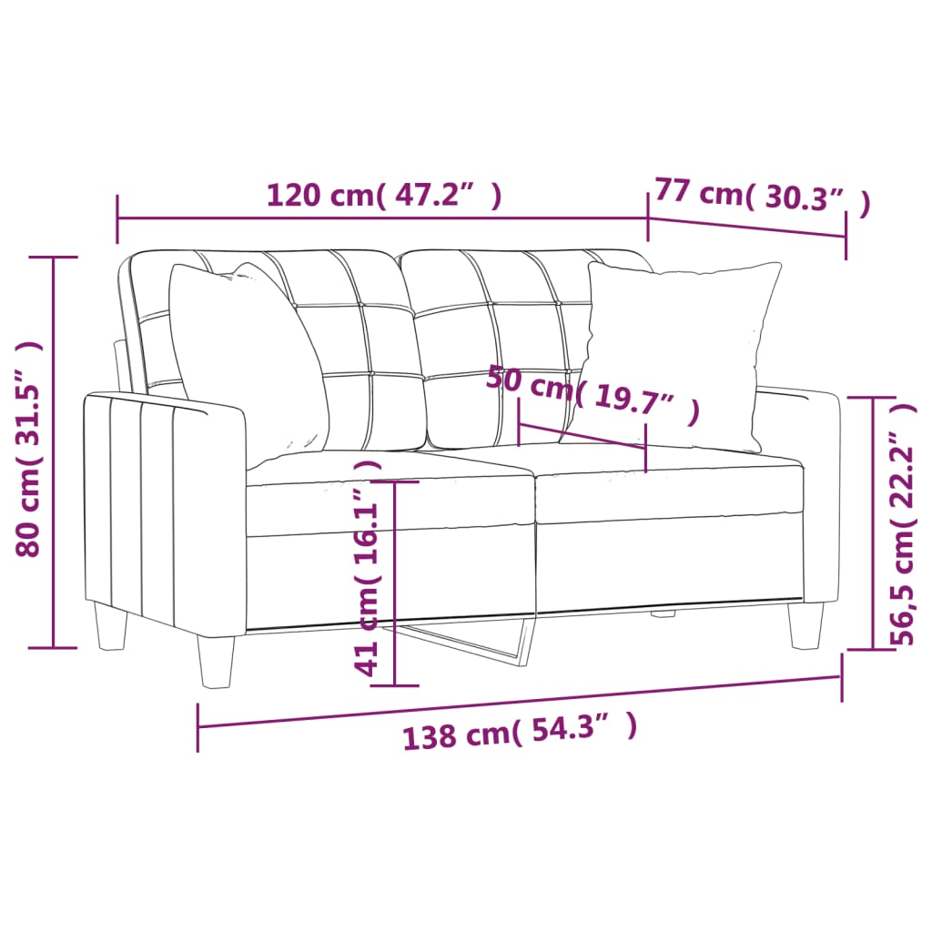 vidaXL Tweezitsbank met sierkussens 120 cm kunstleer crèmekleurig