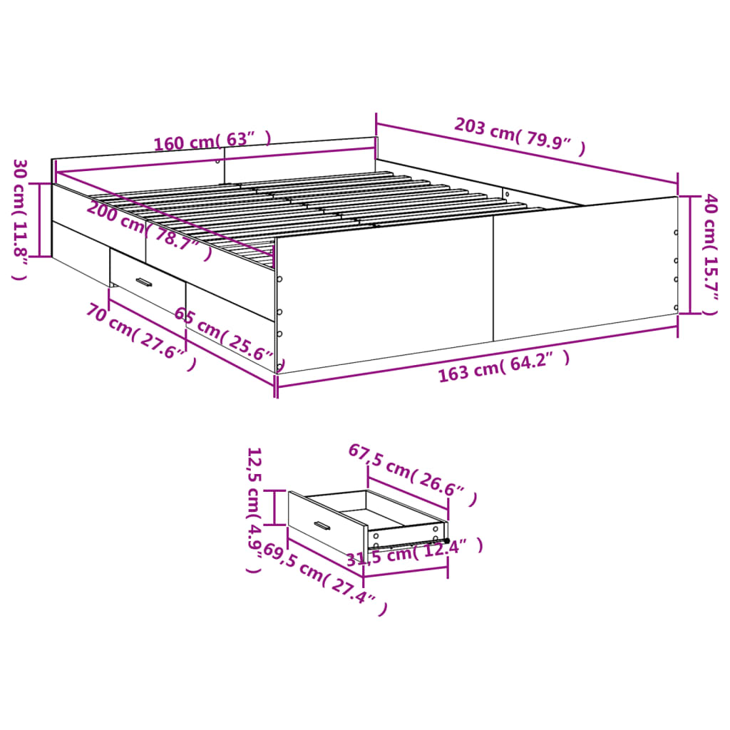 vidaXL Bedframe met lades bewerkt hout wit 160x200 cm