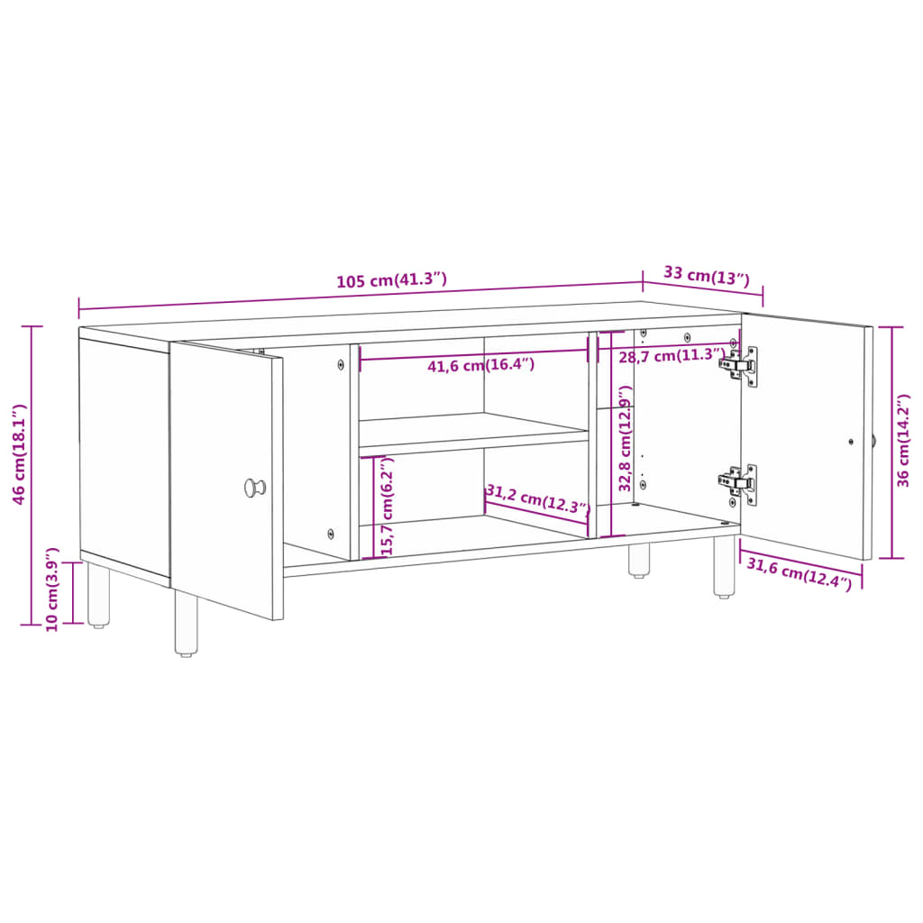 vidaXL Tv-meubel 105x33x46 cm massief acaciahout