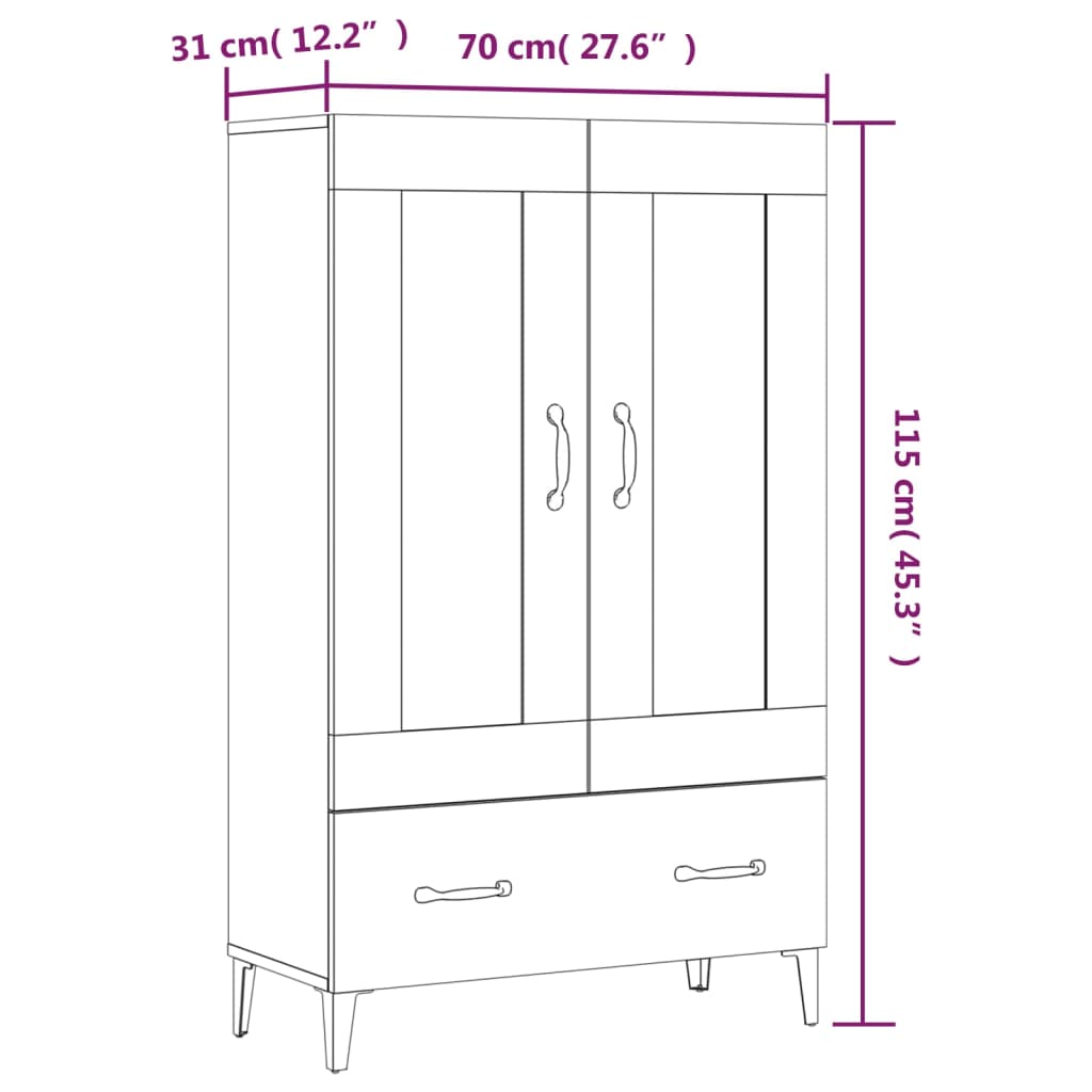 vidaXL Hoge kast 70x31x115 cm bewerkt hout sonoma eikenkleurig