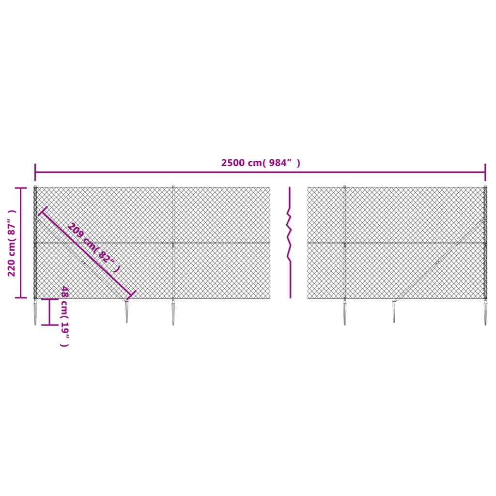 vidaXL Gaashek met grondankers 2,2x25 m zilverkleurig