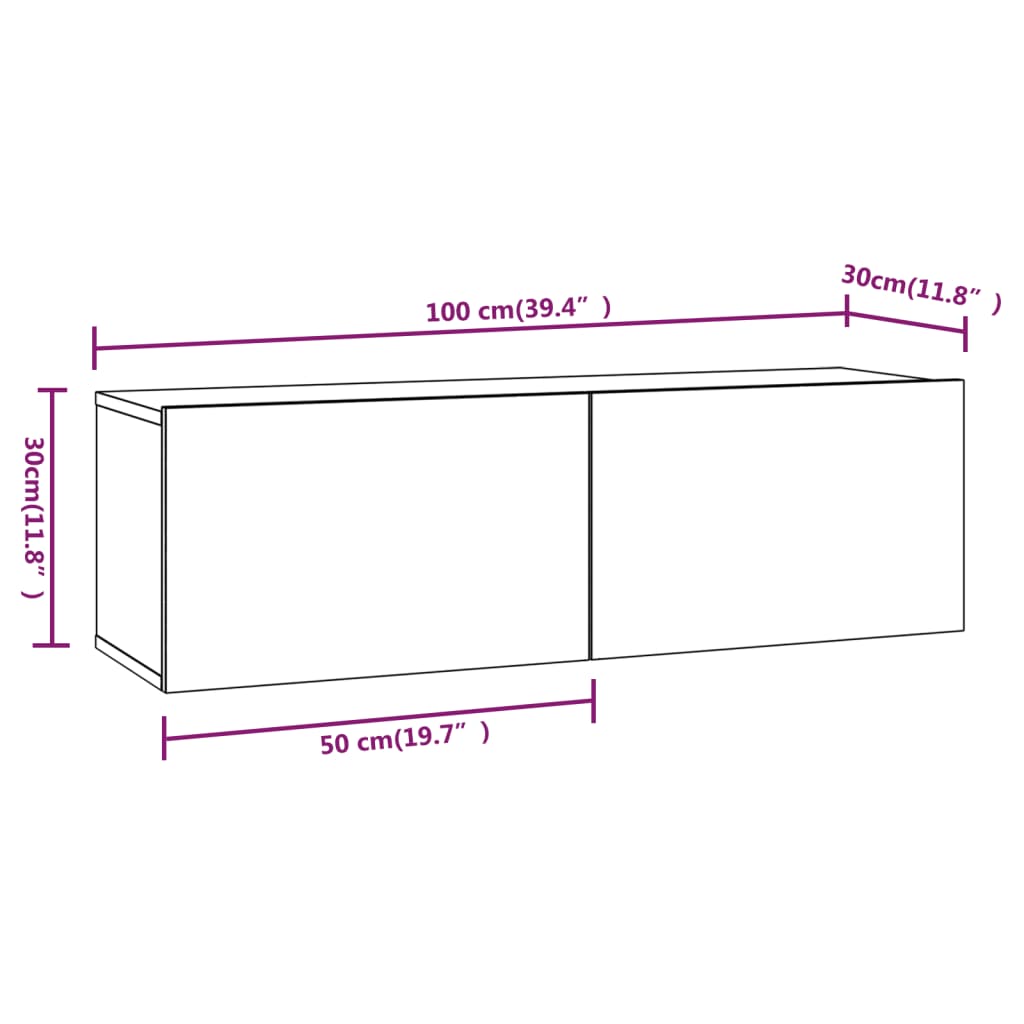 vidaXL Tv-wandmeubels 2 st 100x30x30 cm hout grijs sonoma eikenkleurig