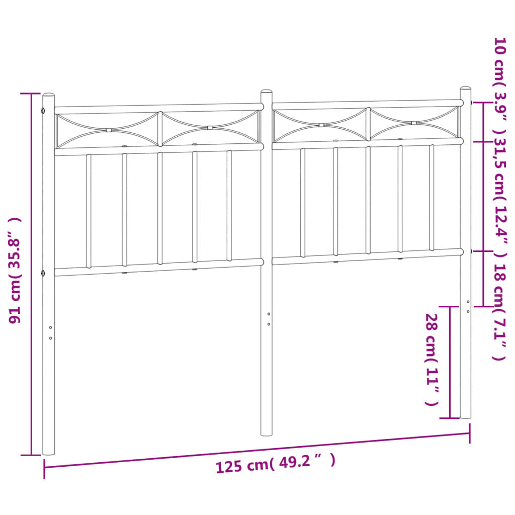 vidaXL Hoofdbord 120 cm metaal zwart