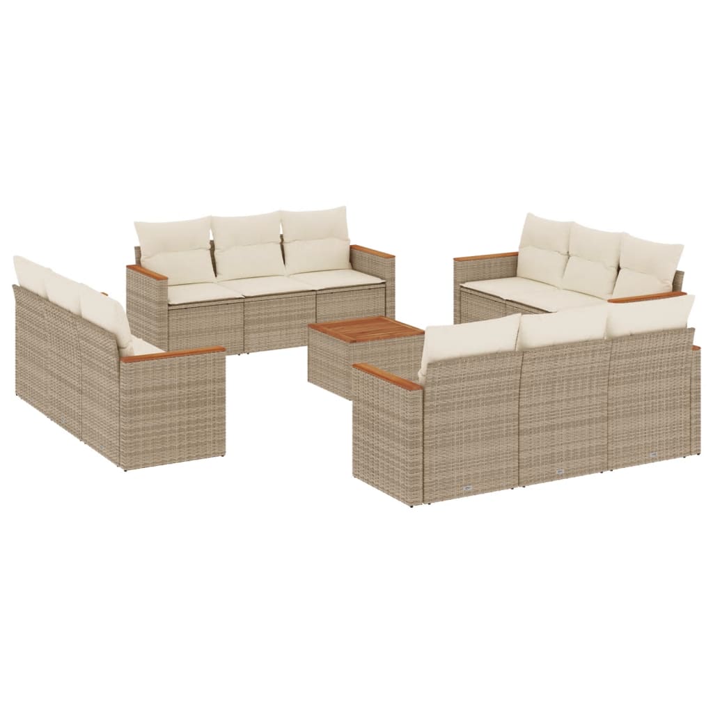 vidaXL 13-delige Loungeset met kussens poly rattan beige