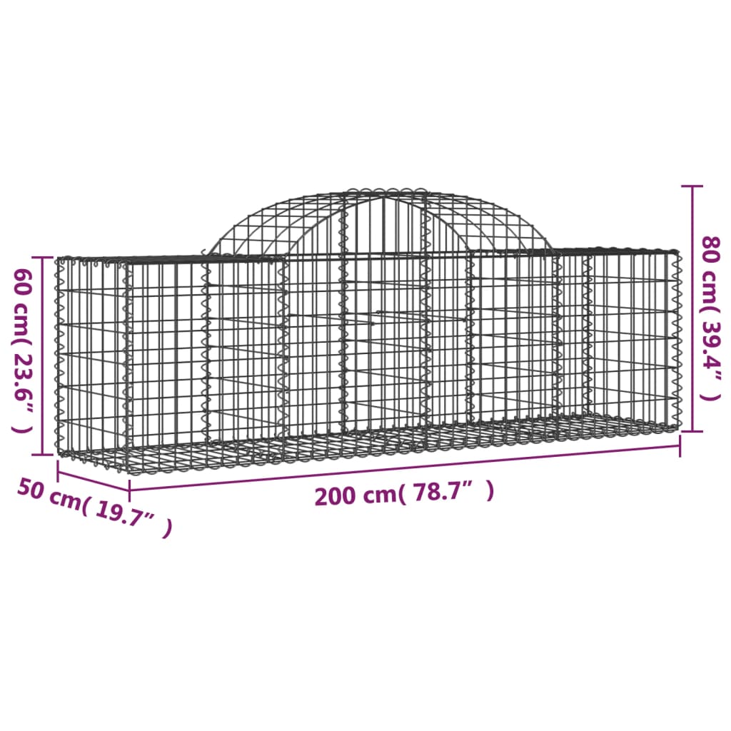 vidaXL Schanskorven 5 st gewelfd 200x50x60/80 cm gegalvaniseerd ijzer