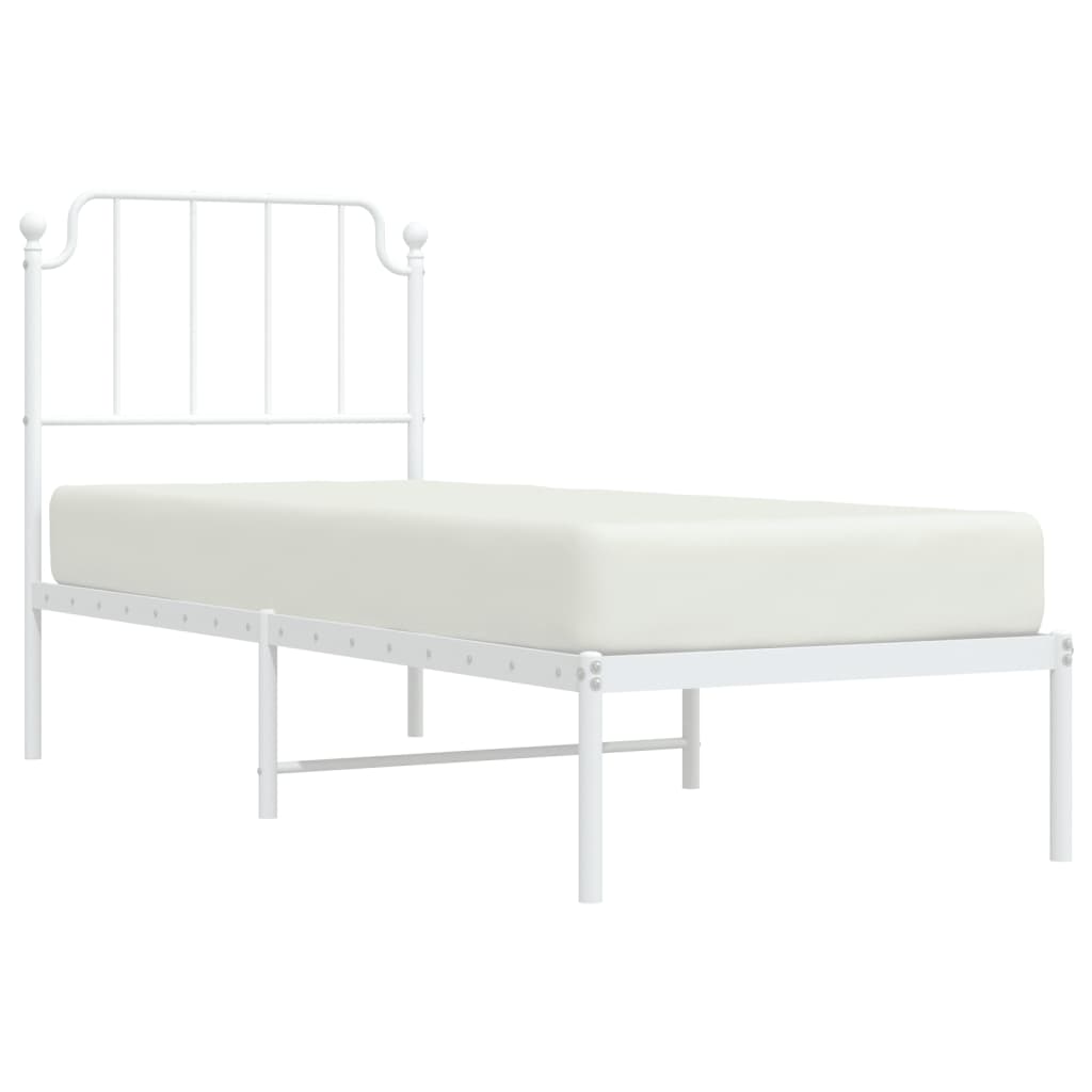 vidaXL Bedframe met hoofdbord zonder matras metaal wit 75x190 cm