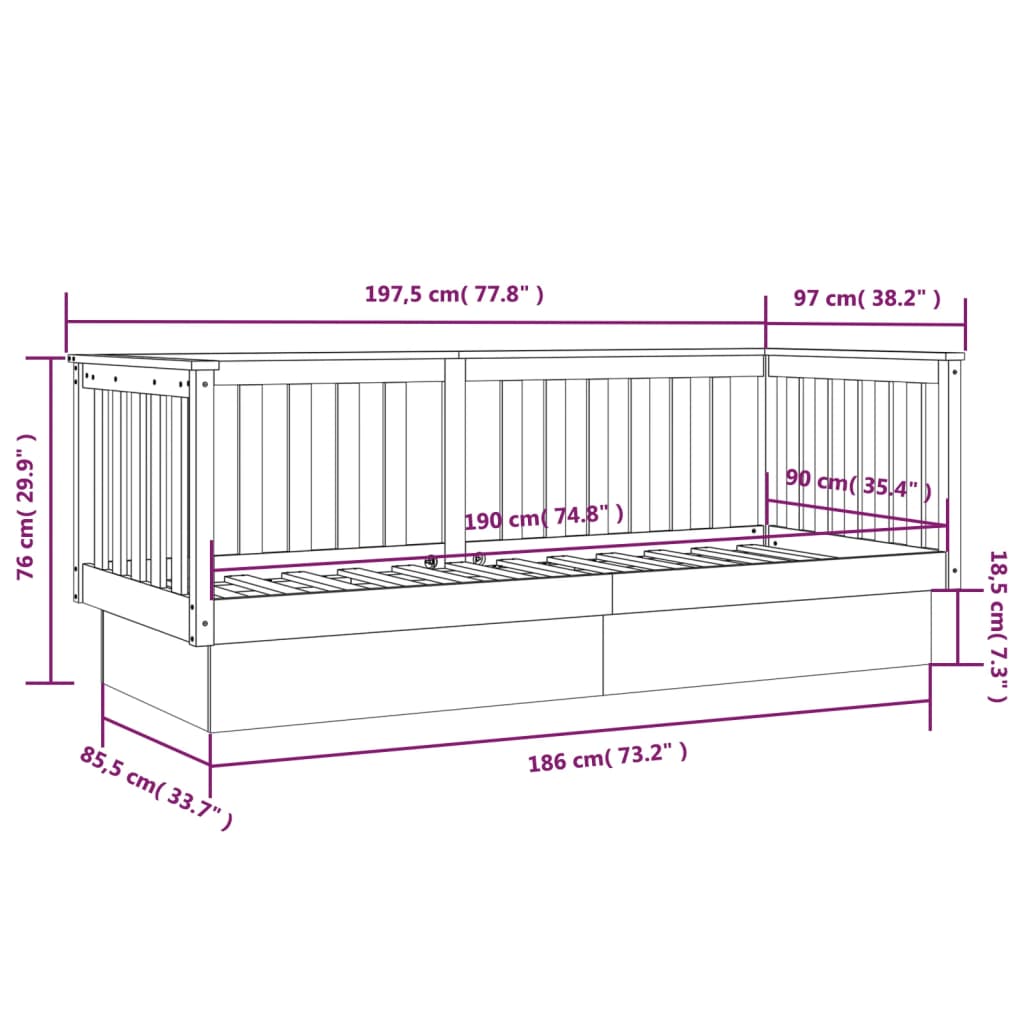 vidaXL Slaapbank zonder matras 90x190 cm massief grenenhout wit