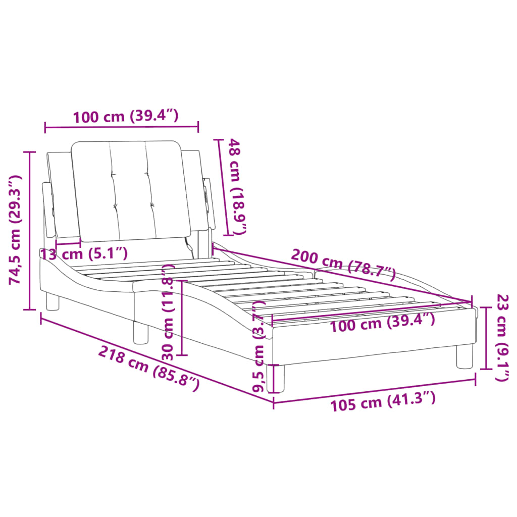 vidaXL Bedframe met LED-verlichting kunstleer zwart 100x200 cm