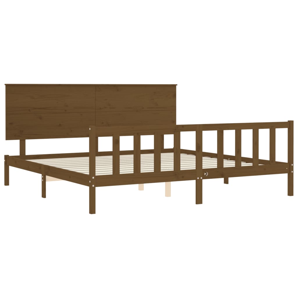 vidaXL Bedframe met hoofdbord massief hout honingbruin 200x200 cm