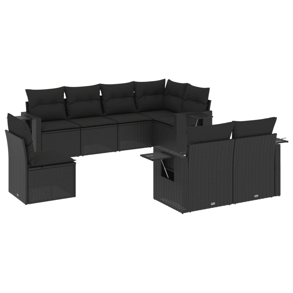 vidaXL 8-delige Loungeset met kussens poly rattan zwart