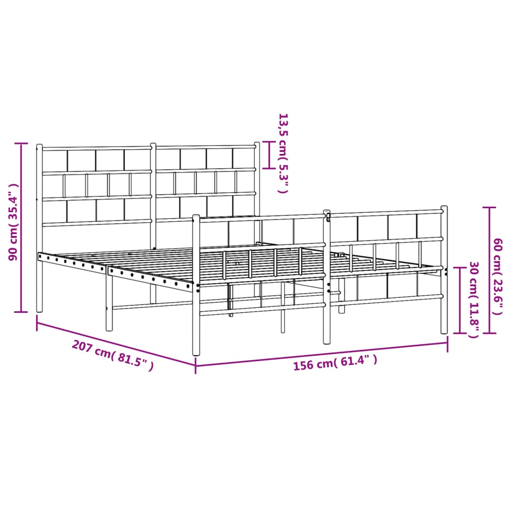 vidaXL Bedframe met hoofd- en voeteneinde metaal wit 150x200 cm