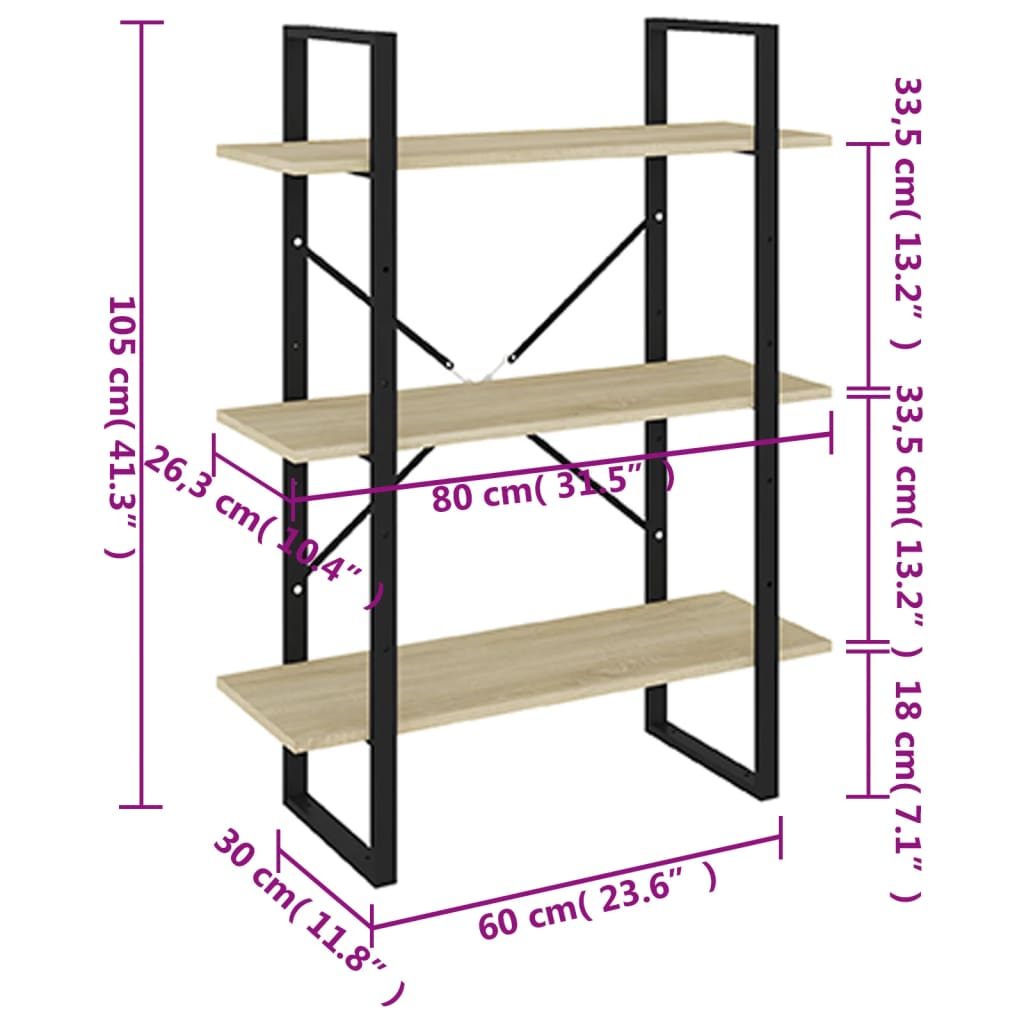 vidaXL Boekenkast 80x30x105 cm bewerkt hout sonoma eikenkleurig