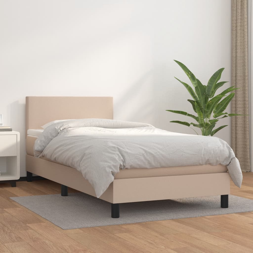 vidaXL Boxspring met matras kunstleer cappuccinokleurig 100x200 cm