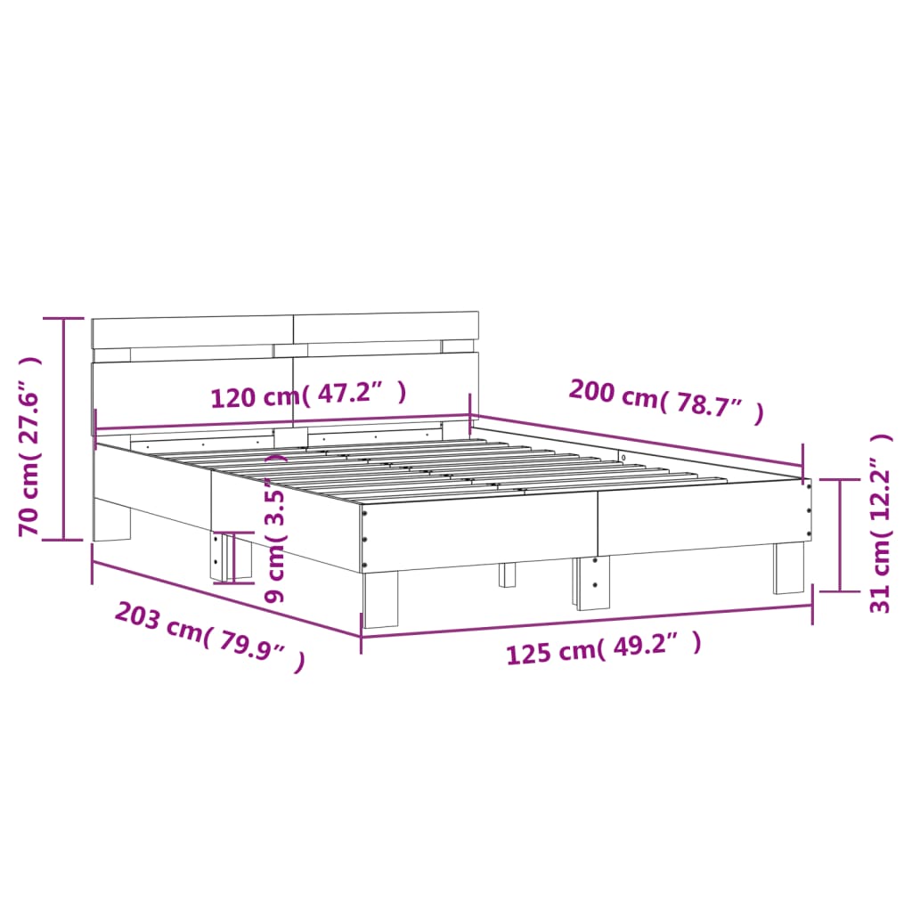 vidaXL Bedframe met hoofdeinde bewerkt hout gerookt eiken 120x200 cm