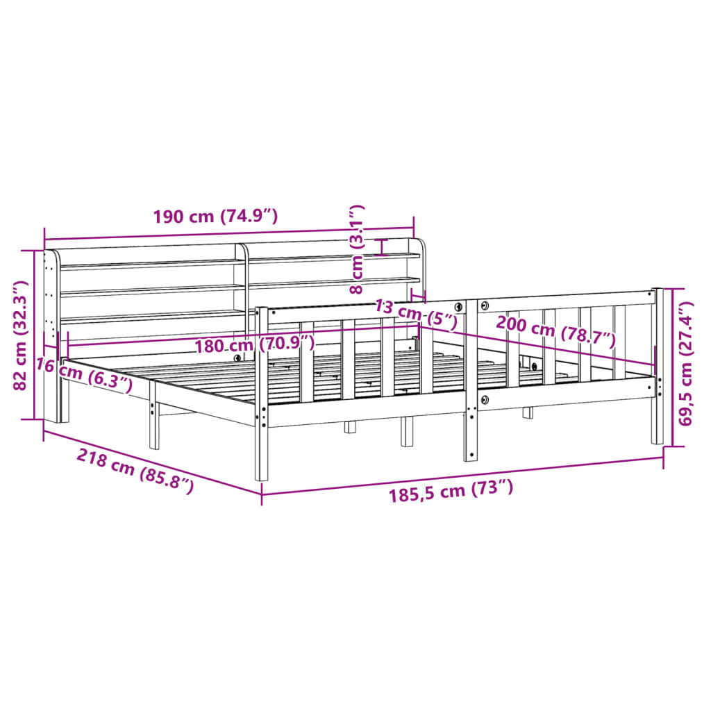 vidaXL Bedframe zonder matras massief grenenhout wit 180x200 cm