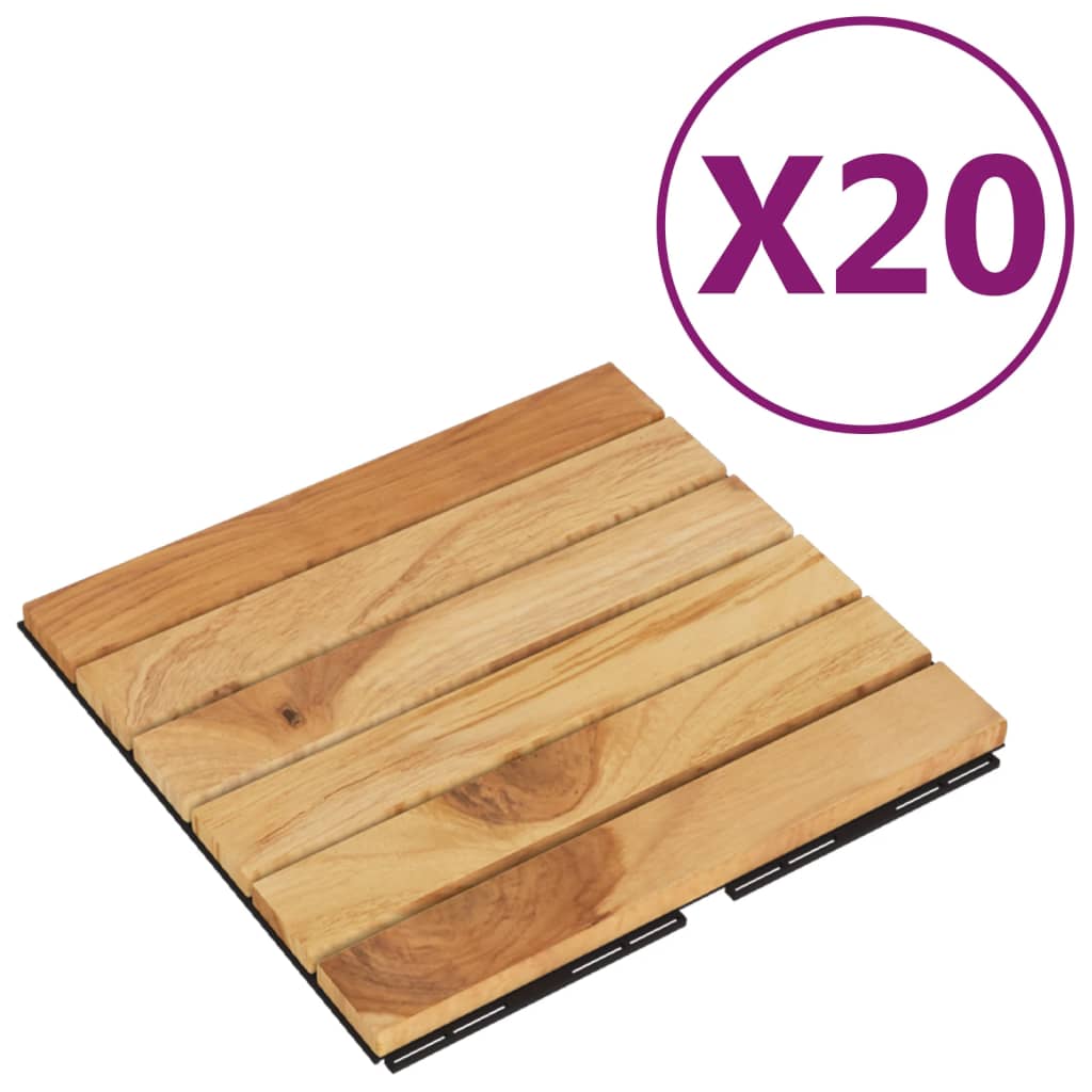 vidaXL Terrastegels 20 st 30x30 cm massief teakhout verticaal patroon