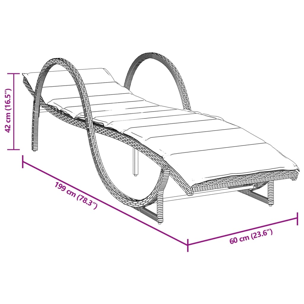 vidaXL Ligbed met kussen 60x199x42 cm poly rattan beige