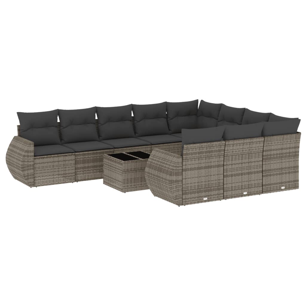 vidaXL 11-delige Loungeset met kussens poly rattan grijs