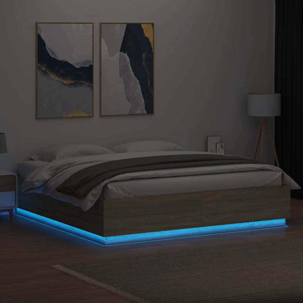 vidaXL Bedframe met LED-verlichting sonoma eiken 200x200 cm