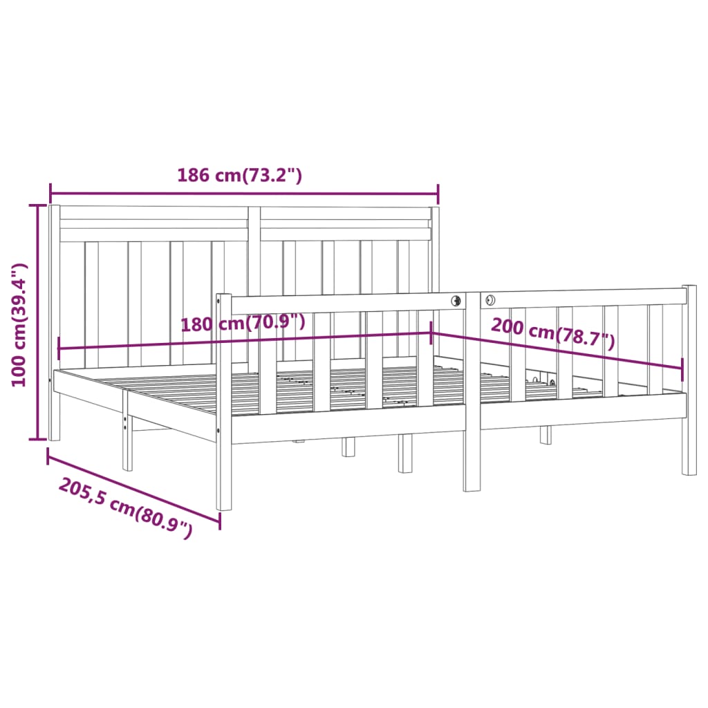 vidaXL Bedframe massief grenenhout wit 180x200 cm