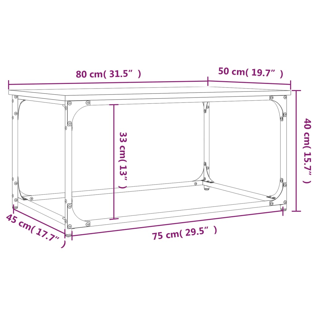 vidaXL Salontafel 80x50x40 cm bewerkt hout en ijzer bruin eikenkleur