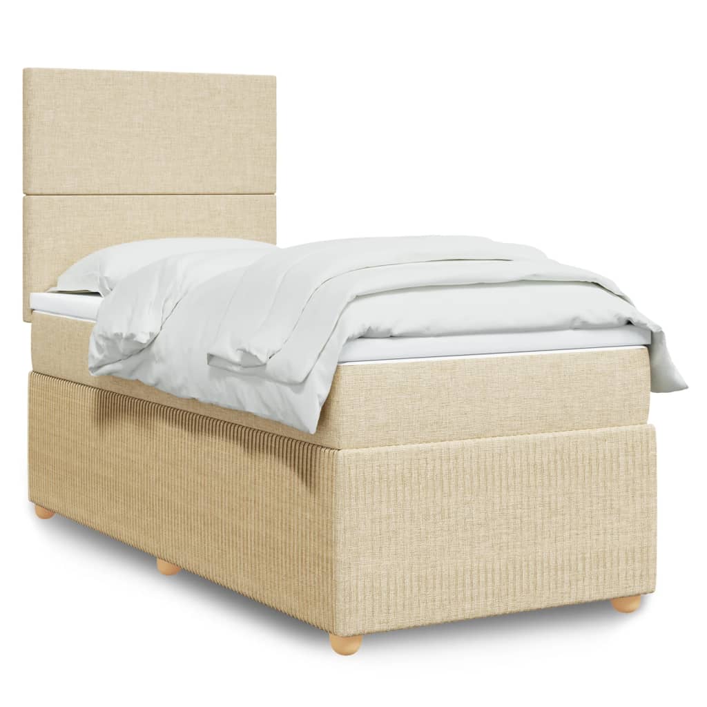 vidaXL Boxspring met matras stof crèmekleurig 100x200 cm