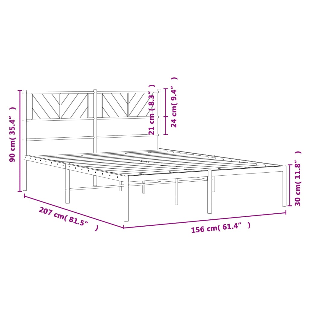 vidaXL Bedframe met hoofdbord metaal zwart 150x200 cm