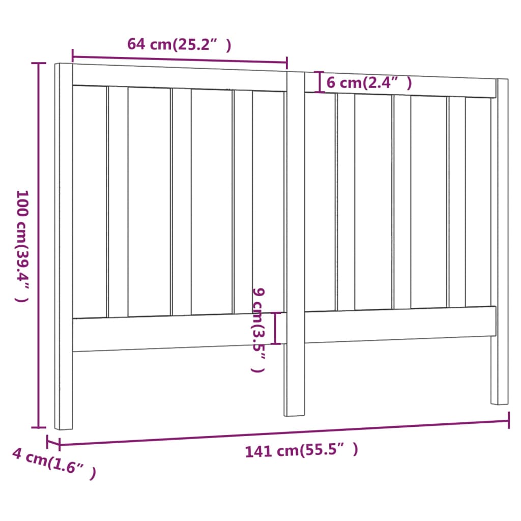 vidaXL Hoofdbord 141x4x100 cm massief grenenhout