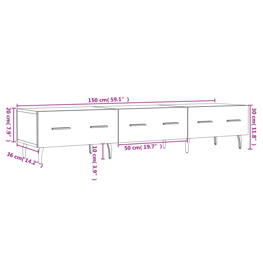 vidaXL Tv-meubel 150x36x30 cm bewerkt hout sonoma eikenkleurig