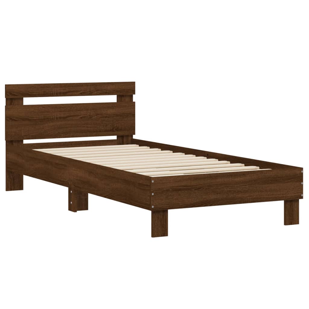 vidaXL Bedframe met hoofdbord zonder matras bruin eikenkleur 75x190 cm