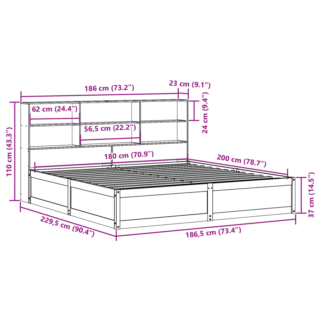 vidaXL Bedframe zonder matras massief grenenhout wit 180x200 cm