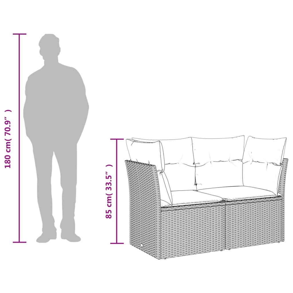 vidaXL Tuinbank 2-zits met kussens poly rattan zwart