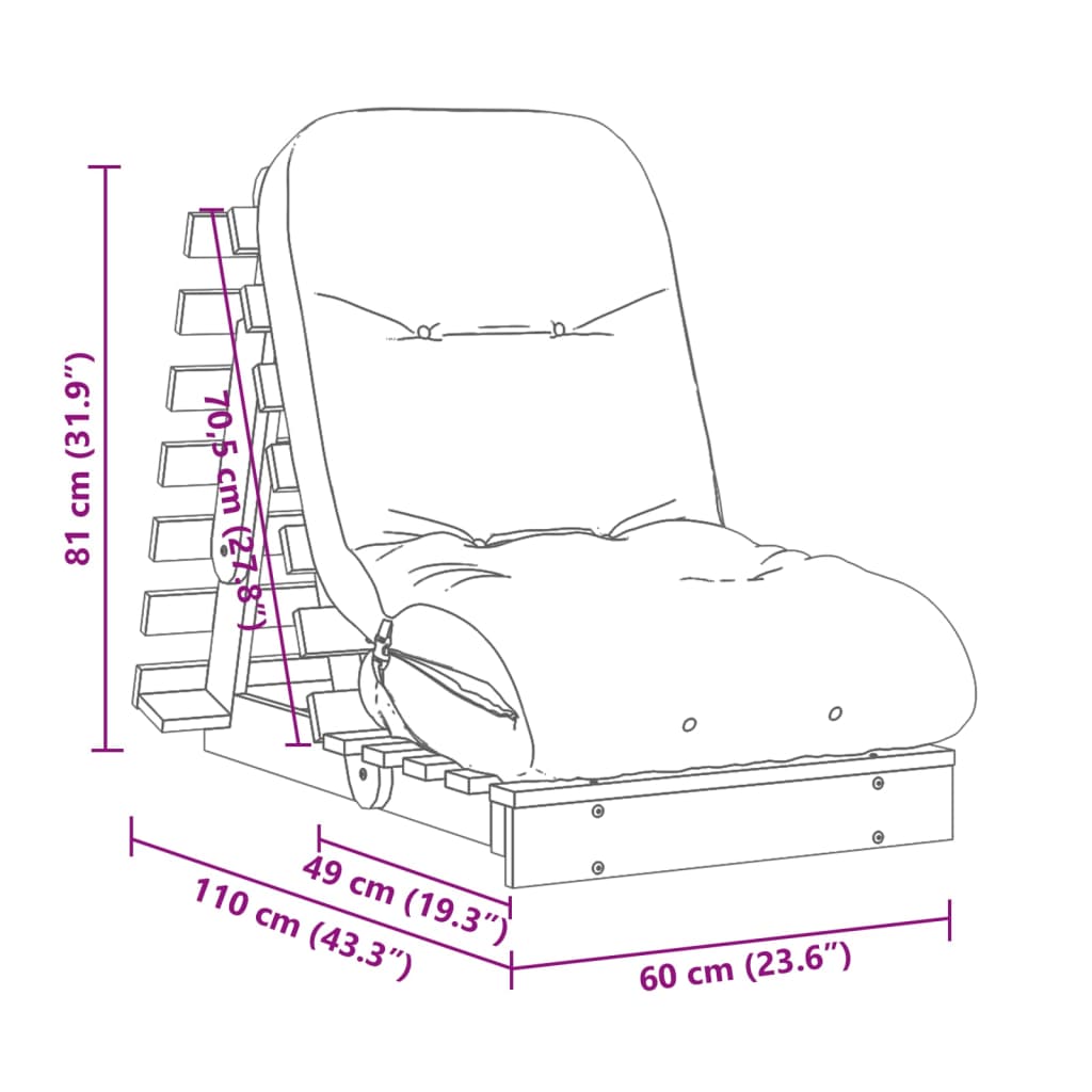 vidaXL Futon slaapbank met matras 60x206x11 cm geïmpregneerd hout