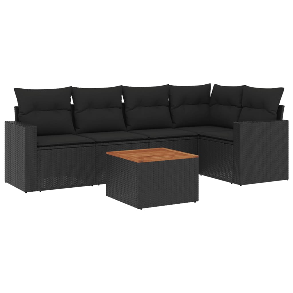 vidaXL 6-delige Loungeset met kussens poly rattan zwart