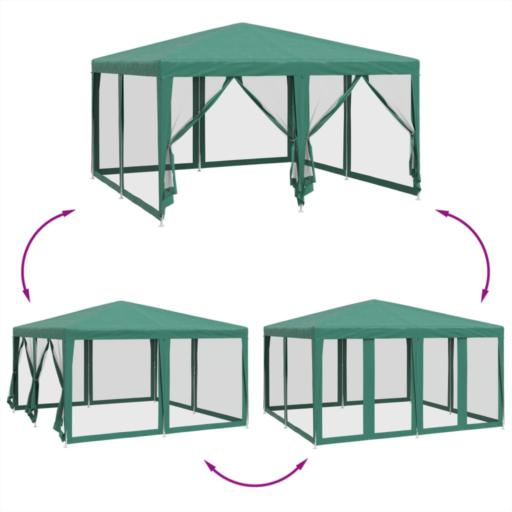 vidaXL Partytent met 8 mesh zijwanden 4x4 m HDPE groen