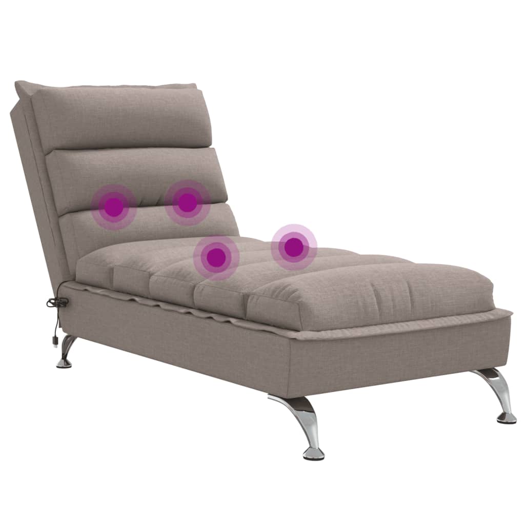 vidaXL Massage chaise longue met kussens stof taupe