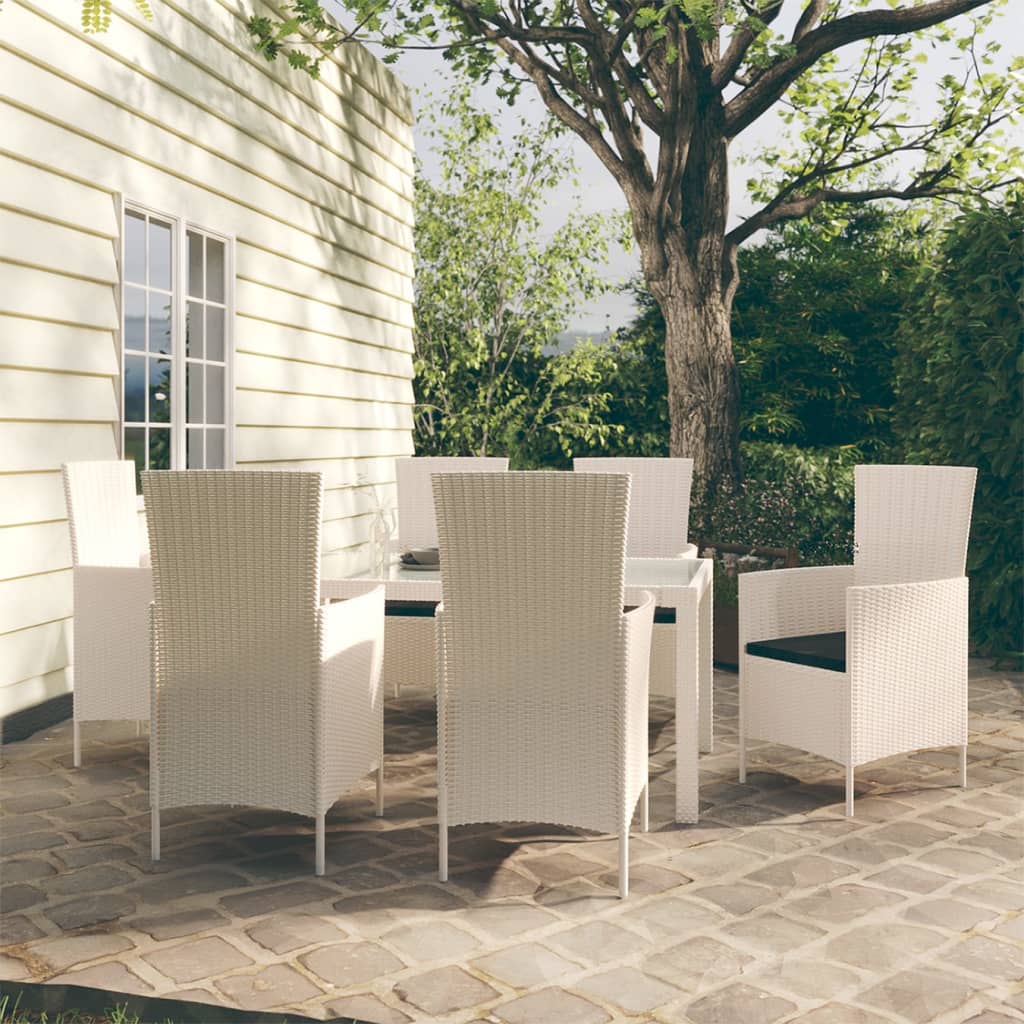 vidaXL 7-delige Tuinset met kussens poly rattan wit