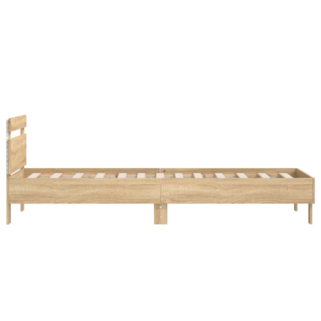 vidaXL Bedframe met hoofdbord en LED sonoma eikenkleurig 90x200 cm