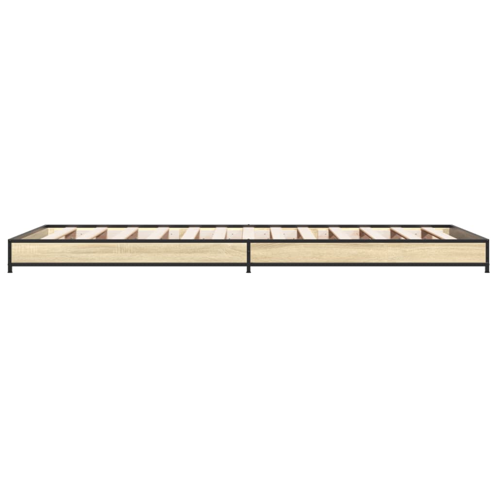 vidaXL Bedframe bewerkt hout en metaal sonoma eikenkleurig 100x200 cm